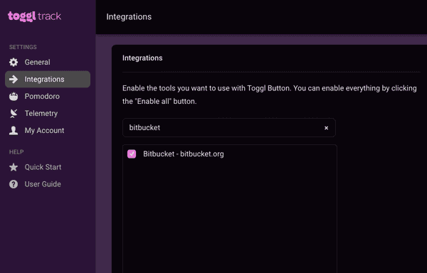 Enable the integration in the Settings page
